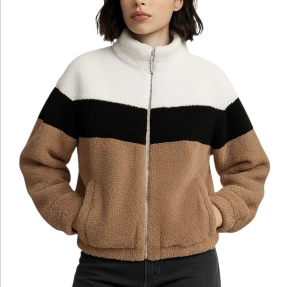 Fur Fuzzy Teddy Jacket Womens Size 1XL Brown Cream